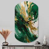 Green and Gold Serene Cascade II - Asymmetric Metal Wall Clock