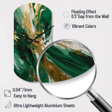 Green and Gold Serene Cascade II - Asymmetric Metal Wall Clock