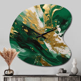 Green and Gold Serene Cascade II - Asymmetric Metal Wall Clock