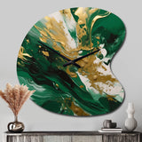 Green and Gold Serene Cascade II - Asymmetric Metal Wall Clock