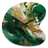 Green and Gold Serene Cascade II - Asymmetric Metal Wall Clock