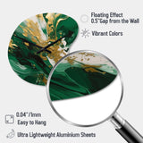 Green and Gold Serene Cascade II - Asymmetric Metal Wall Clock