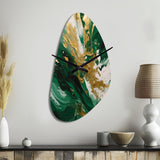 Green and Gold Serene Cascade II - Asymmetric Metal Wall Clock