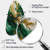 Green and Gold Serene Cascade II - Asymmetric Metal Wall Clock