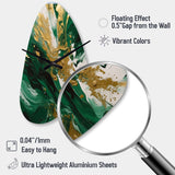 Green and Gold Serene Cascade II - Asymmetric Metal Wall Clock