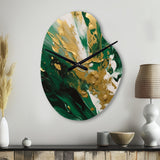 Green and Gold Serene Cascade II - Asymmetric Metal Wall Clock