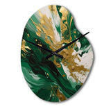Green and Gold Serene Cascade II - Asymmetric Metal Wall Clock