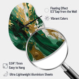 Green and Gold Serene Cascade II - Asymmetric Metal Wall Clock
