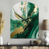 Green and Gold Serene Cascade III - Asymmetric Metal Wall Clock