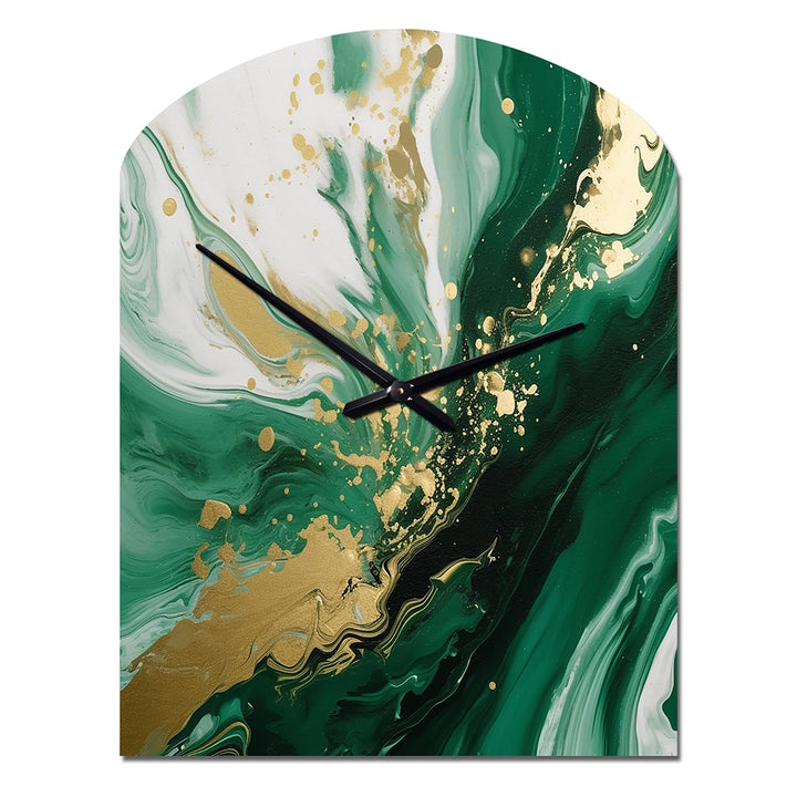 Green and Gold Serene Cascade III - Asymmetric Metal Wall Clock