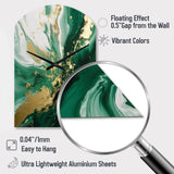Green and Gold Serene Cascade III - Asymmetric Metal Wall Clock