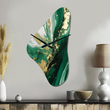 Green and Gold Serene Cascade III - Asymmetric Metal Wall Clock
