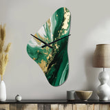 Green and Gold Serene Cascade III - Asymmetric Metal Wall Clock