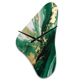 Green and Gold Serene Cascade III - Asymmetric Metal Wall Clock