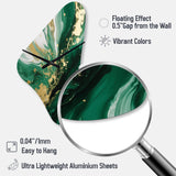 Green and Gold Serene Cascade III - Asymmetric Metal Wall Clock