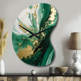 Green and Gold Serene Cascade III - Asymmetric Metal Wall Clock