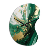 Green and Gold Serene Cascade III - Asymmetric Metal Wall Clock