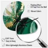 Green and Gold Serene Cascade III - Asymmetric Metal Wall Clock