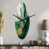 Green and Gold Serene Cascade III - Asymmetric Metal Wall Clock