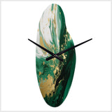 Green and Gold Serene Cascade III - Asymmetric Metal Wall Clock