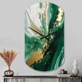 Green and Gold Serene Cascade III - Asymmetric Metal Wall Clock