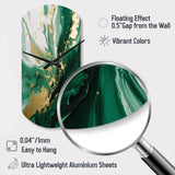 Green and Gold Serene Cascade III - Asymmetric Metal Wall Clock