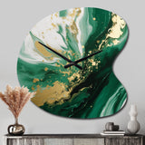 Green and Gold Serene Cascade III - Asymmetric Metal Wall Clock