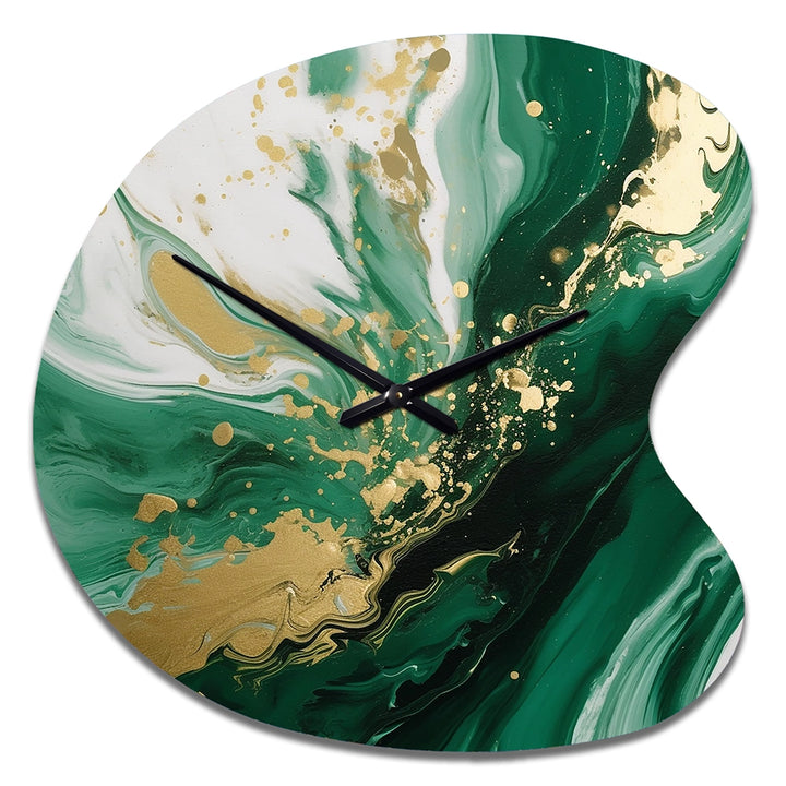 Green and Gold Serene Cascade III - Asymmetric Metal Wall Clock