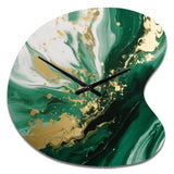 Green and Gold Serene Cascade III - Asymmetric Metal Wall Clock