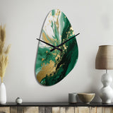 Green and Gold Serene Cascade III - Asymmetric Metal Wall Clock