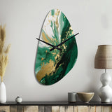 Green and Gold Serene Cascade III - Asymmetric Metal Wall Clock