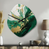Green and Gold Serene Cascade III - Asymmetric Metal Wall Clock