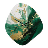 Green and Gold Serene Cascade III - Asymmetric Metal Wall Clock