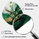 Green and Gold Serene Cascade III - Asymmetric Metal Wall Clock