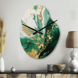 Green and Gold Serene Cascade III - Asymmetric Metal Wall Clock