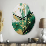Green and Gold Serene Cascade III - Asymmetric Metal Wall Clock