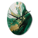 Green and Gold Serene Cascade III - Asymmetric Metal Wall Clock