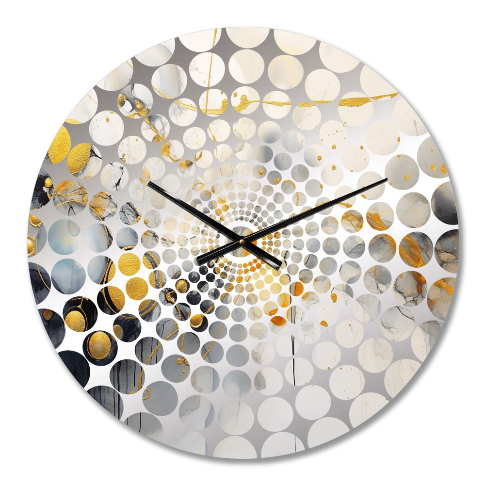 Black and Gold Whimsical Waves II - Abstract Metal Wall Clock