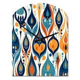 Orange and Blue Botanical Symphony II - Asymmetric Metal Wall Clock