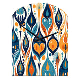 Orange and Blue Botanical Symphony II - Asymmetric Metal Wall Clock