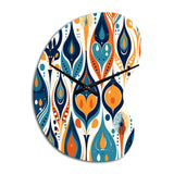 Orange and Blue Botanical Symphony II - Asymmetric Metal Wall Clock
