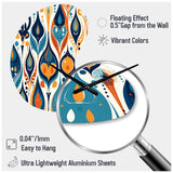 Orange and Blue Botanical Symphony II - Asymmetric Metal Wall Clock