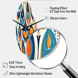 Orange and Blue Botanical Symphony II - Asymmetric Metal Wall Clock