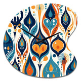 Orange and Blue Botanical Symphony II - Asymmetric Metal Wall Clock