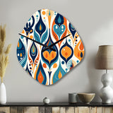 Orange and Blue Botanical Symphony II - Asymmetric Metal Wall Clock