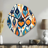 Orange and Blue Botanical Symphony II - Asymmetric Metal Wall Clock