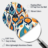 Orange and Blue Botanical Symphony II - Asymmetric Metal Wall Clock