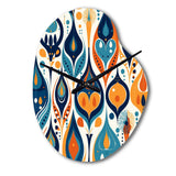 Orange and Blue Botanical Symphony II - Asymmetric Metal Wall Clock