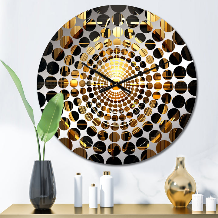 Gold Black Fractal Tide I - Abstract Metal Wall Clock