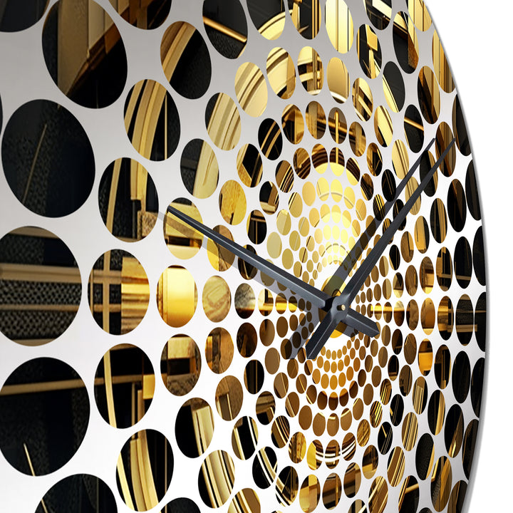 Gold Black Fractal Tide I - Abstract Metal Wall Clock